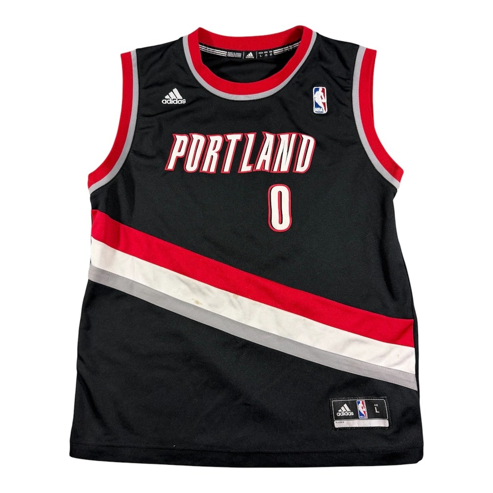 Adidas Basketball Jersey Kids Large Black Damian Lillard Portland Trail Blazers